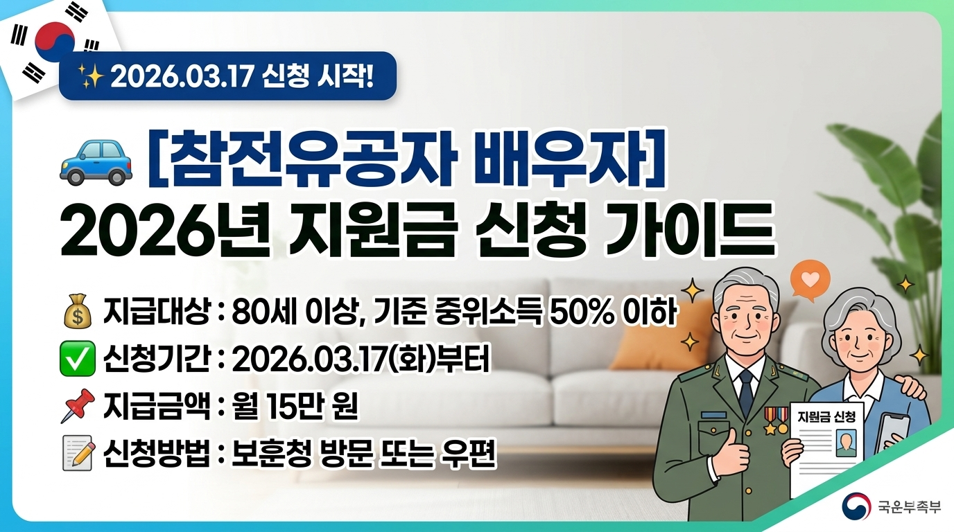 월 15만원! 2026년 참전유공자 배우자 생계지원금, 신청부터 자격까지 완벽 정리