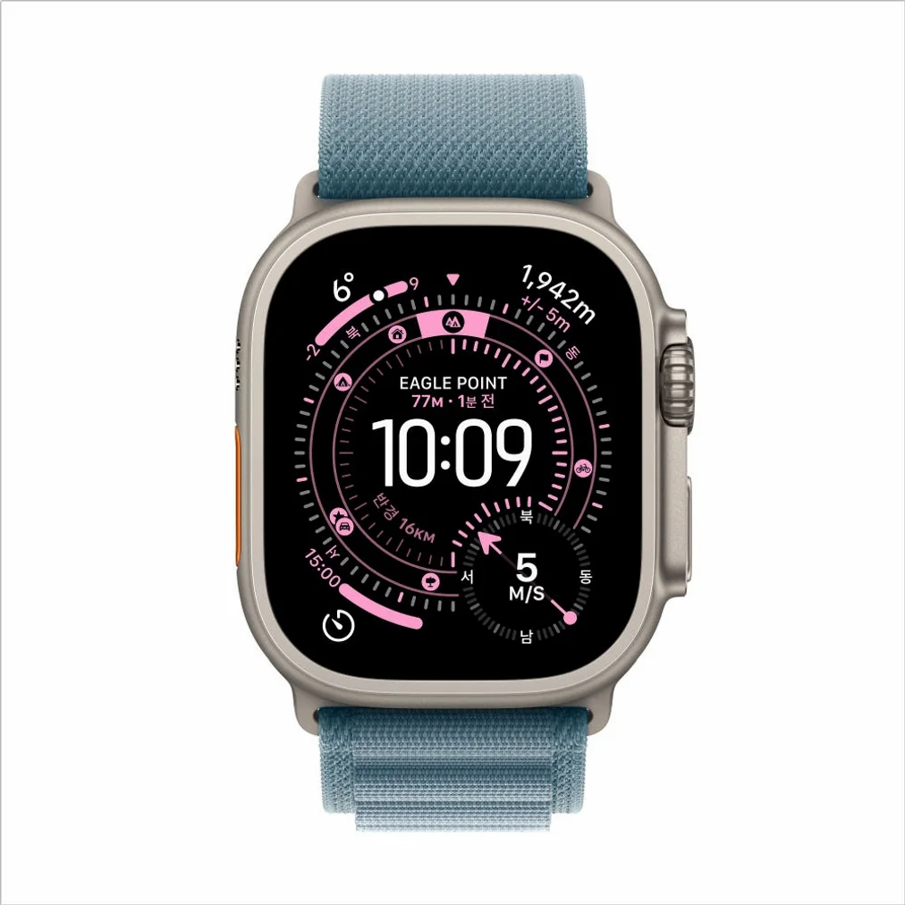 애플 애플워치 울트라 3 셀룰러 내추럴 티타늄, 49mm, 라이트 블루 알파인 루프 상세 이미지 4