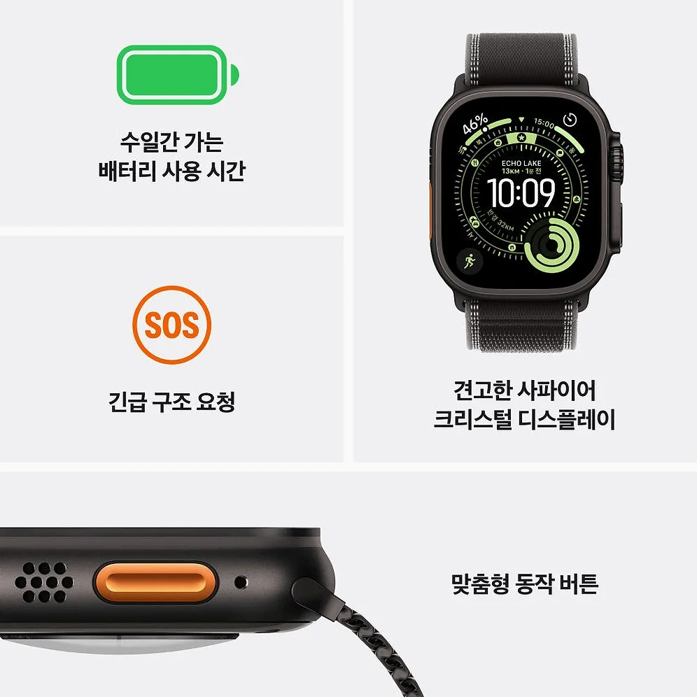 애플 애플워치 울트라 3 셀룰러 블랙 티타늄, 49mm, 블랙차콜 트레일 루프 M/L 상세 이미지 4