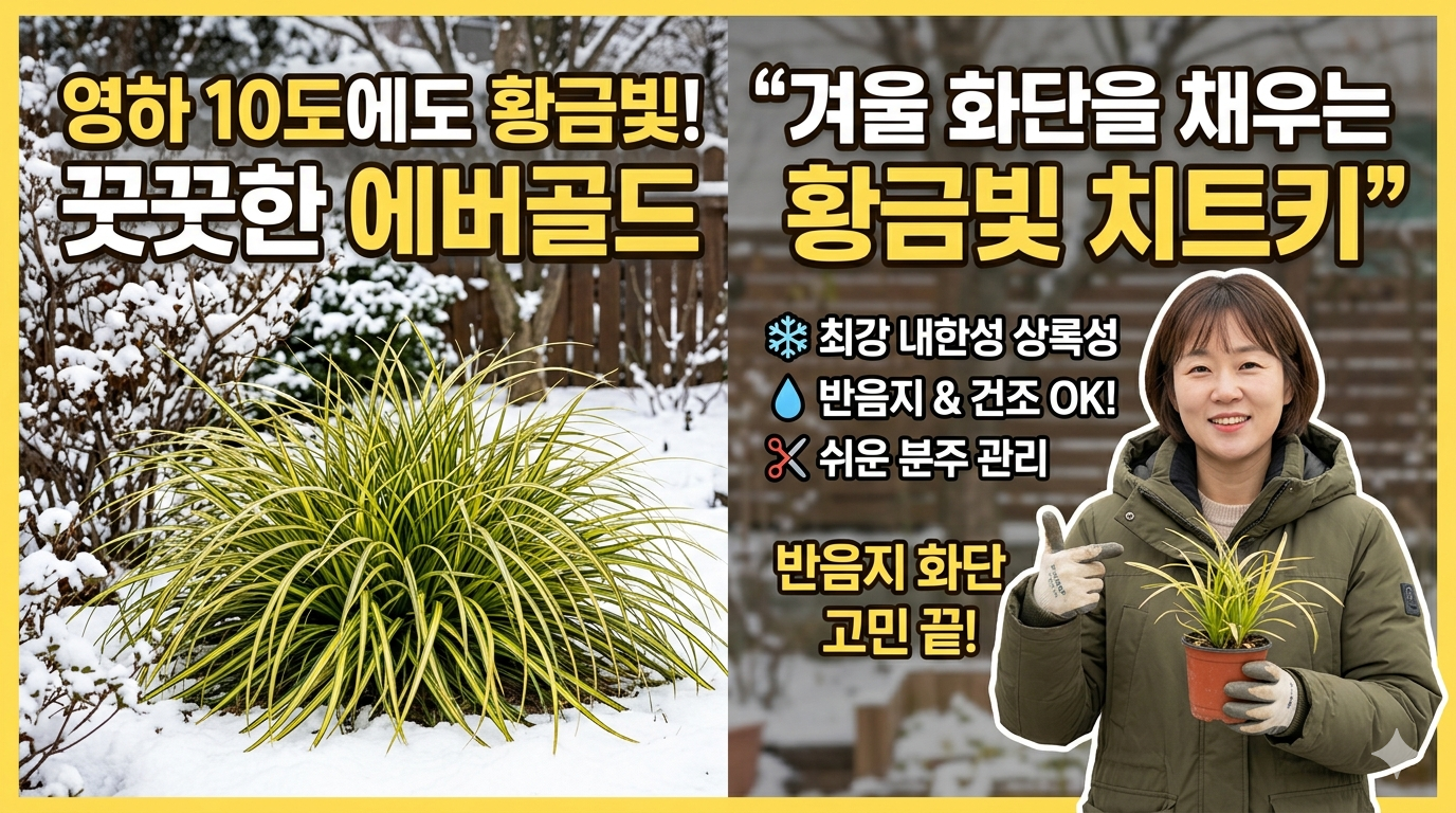 사초 에버골드 (겨울 경관, 반음지 식재, 분주 관리)
